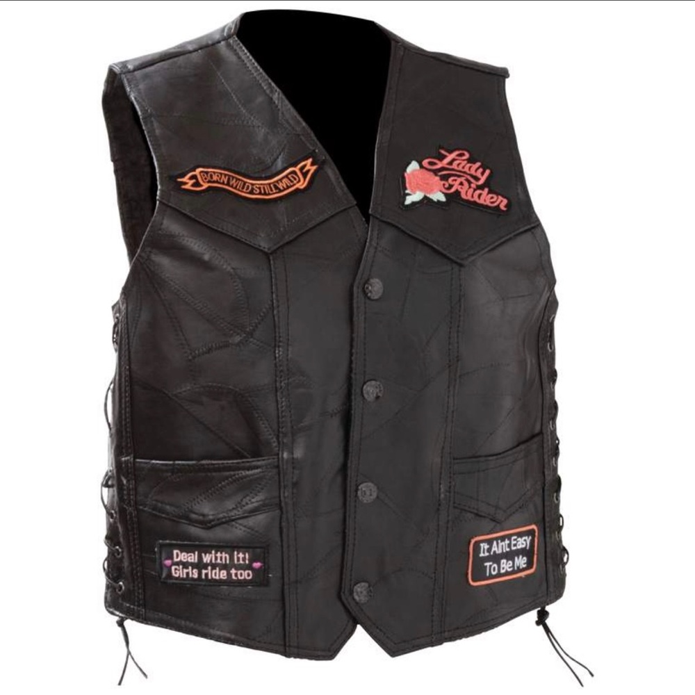 NWT DIAMOND PLATE LADIES ROCK BLACK RIDING LEATHER VEST | Size Small